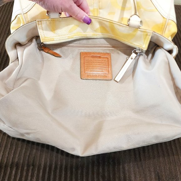 Coach Hampton Optic Signature Stripe Yellow White Double Handle Purse Bag - Picture 13 of 16